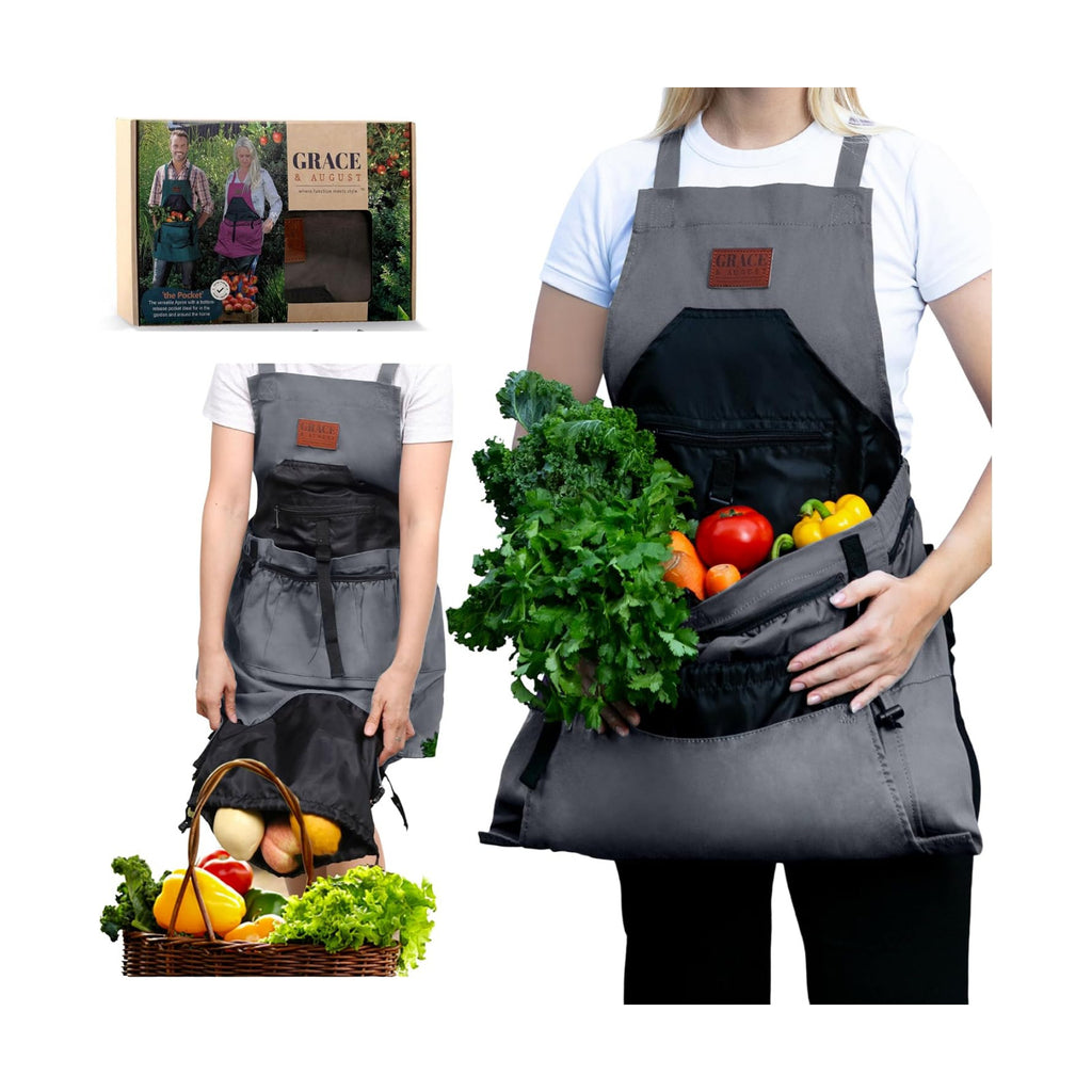 Gardening Apron with Pockets for Women & Men - Garden Apron 7 Pockets & Internal Drawstring Bag - Great Gift