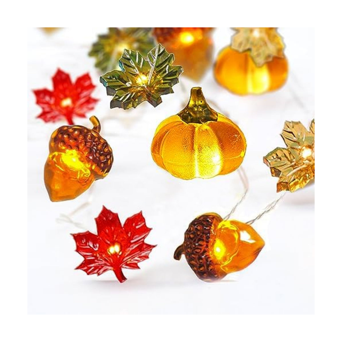 Thanksgiving Lights 10FT 30 LED Fall Lights 3D Pumpkin Maple Leaf Acorn