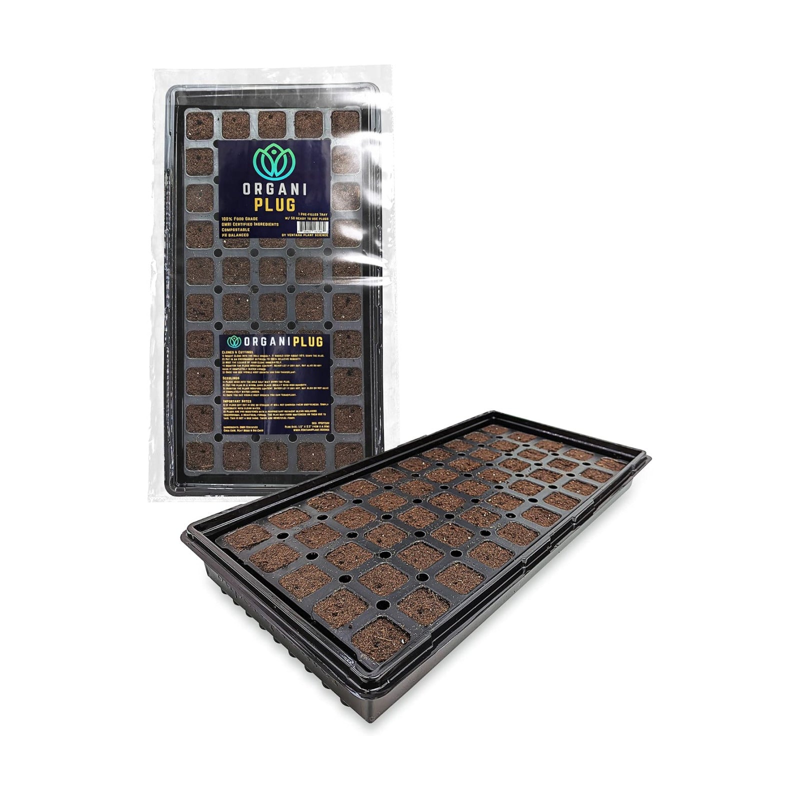 VPS OrganiPlug Hydroponic Seed Starter Plugs, 50 pcs in 1 Prefilled Tray, Rapid Root Planting Pods for Seedling, Clone