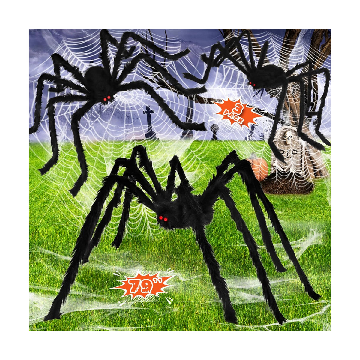 Halloween Decorations Outdoor Giant Spiders: 3 Pack Scary Fake Spider Decor