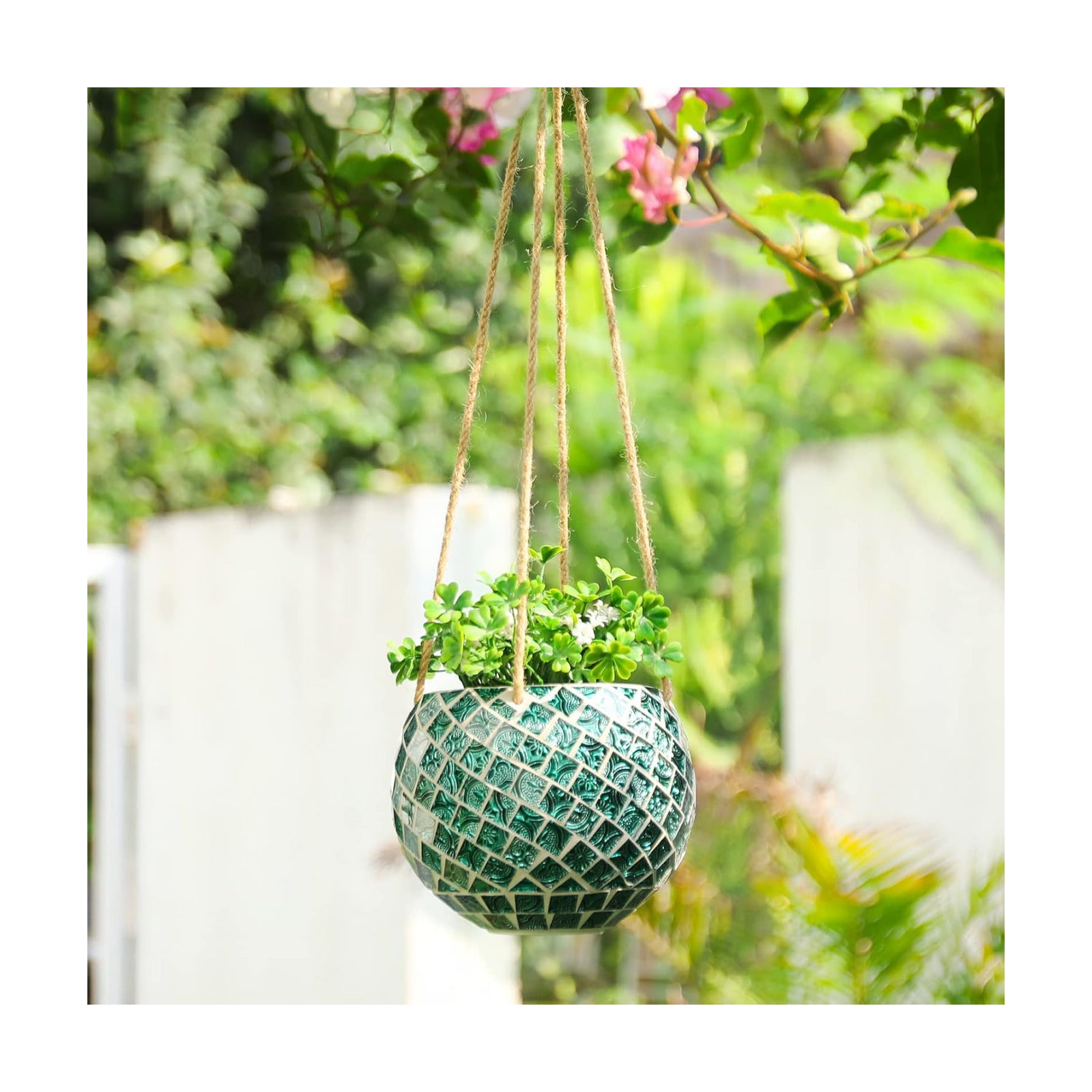 Ceramic Hanging Planter Mosaic Hanging Flower Pot | Small Plant Pot for Indoor Plant Disco Ball Planter with Drainage