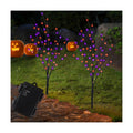 Lighted Halloween Tree Branches, 30IN 100LED Artificial Black Twig Branch with Purple&Orange Fairy Lights, Built-in Timer & Battery Operated, Waterproof for Outdoor Pathway Lawn Garden Decorations