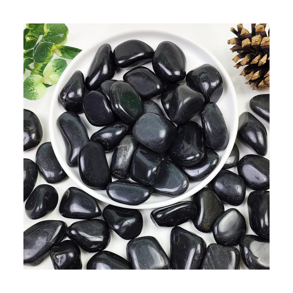 40lbs Black Pebbles Mulch for Landscaping, 1-2 Inch High Polished Natural River Rocks for Plants, Decorative Stones