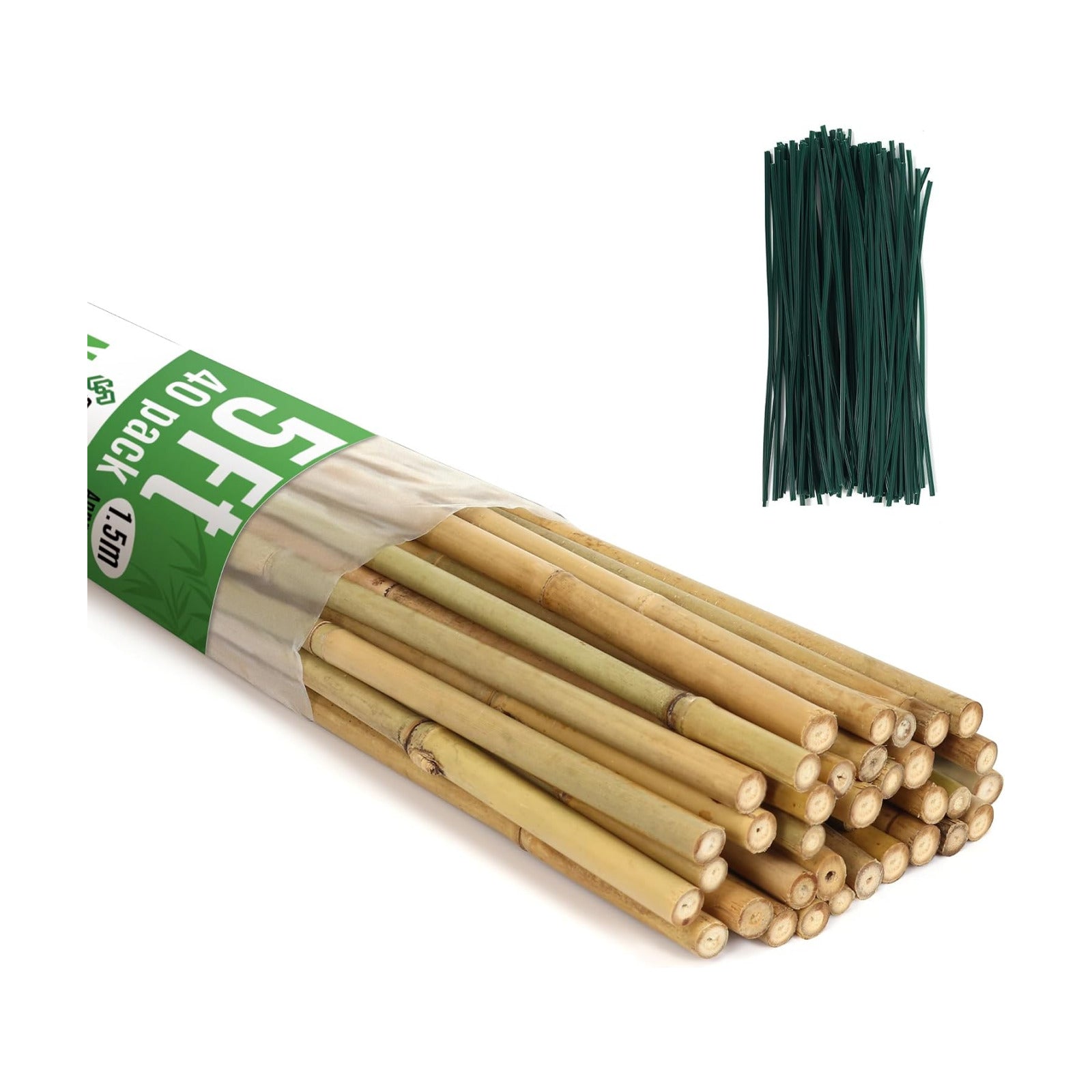 SWANGSA 40 Pack Bamboo Stakes for Plant 5 Feet(57.5inch), Bamboo Sticks Plant Support Garden Stakes Poles with 200pcs