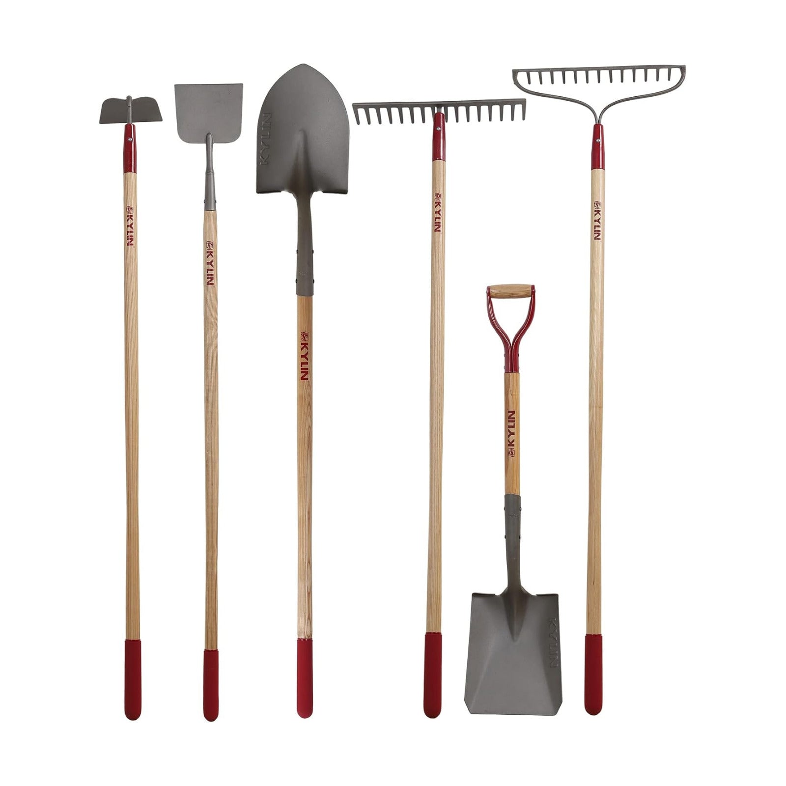 KYLIN 6-Piece Pro Long Ash Handle Garden Tools Set for Landscaping Agricture or Backyard,14-Gauge Shovels,Forged