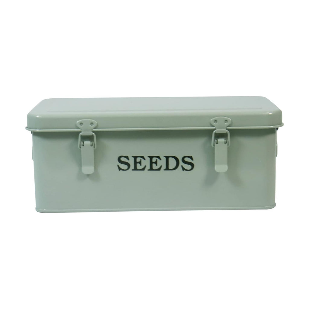 Seed Storage Box Metal Container Organizer, 4-Compartment Garden Seed Box with Safety Locks - Grayish Green