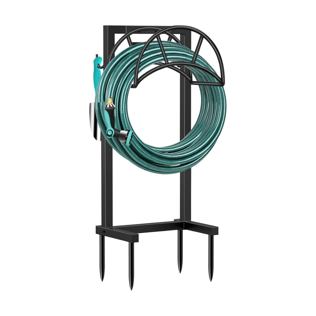 TomCare Garden Hose Holder, 4 Spikes Heavy Duty Hose Stand for 160FT Hose | Thick Metal Frame, 250 lbs Load Capacity