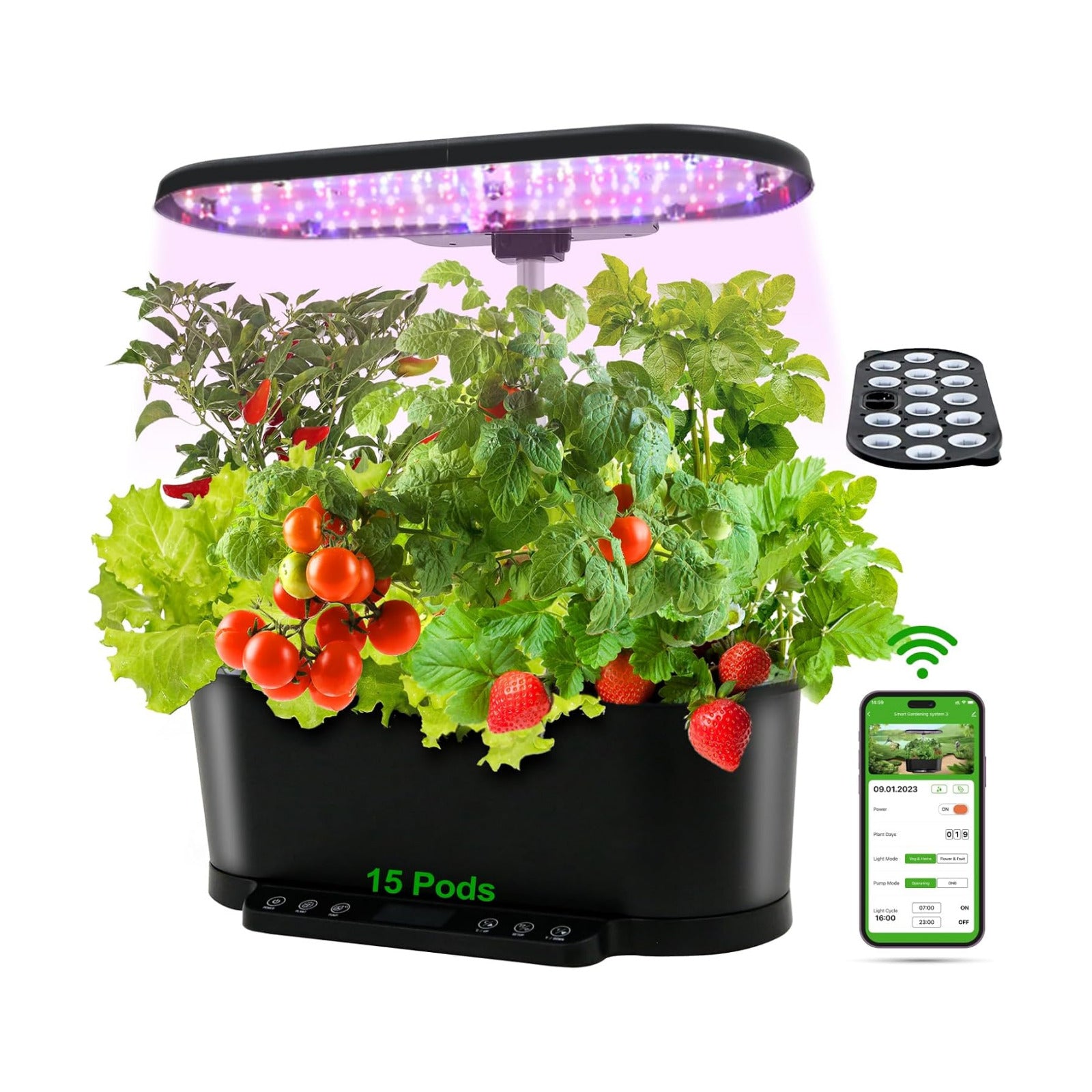 EAGLE PEAK 15 Pods Hydroponics Growing System with WiFi, 5.5 L Water Tank, Smart Indoor Plants Germination Kit with LED