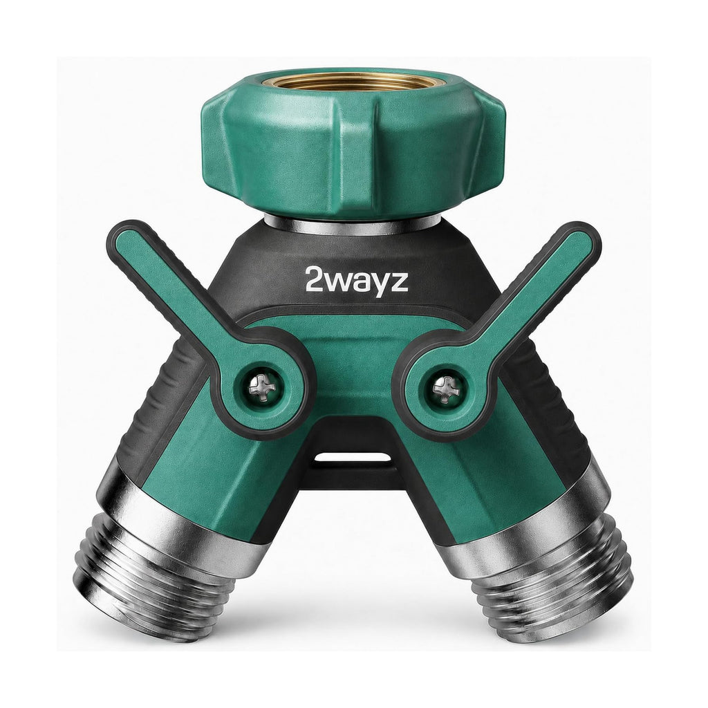 Dual Outlet Water Hose Splitter - Heavy-Duty Brass Y Connector, 360° Rotation, Easy Installation, Leak-Proof Design