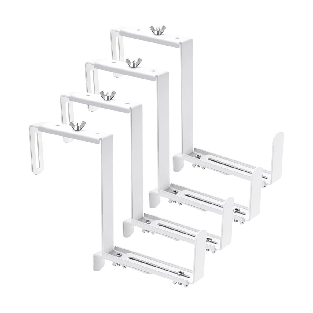 Adjustable Planter Box Bracket, Flower Box Holder Brackets for Deck Railing | White Window Box Hanging Brackets for