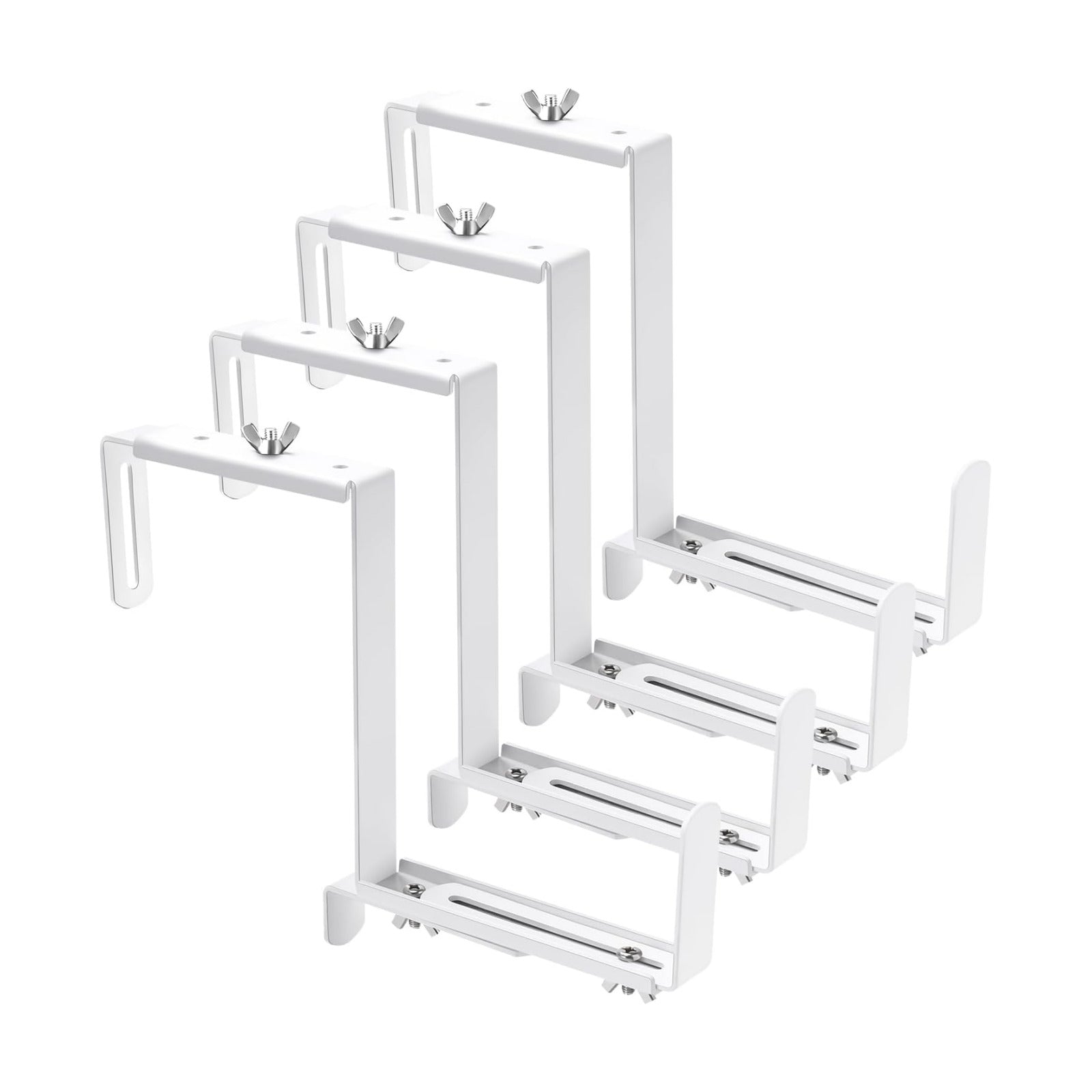Adjustable Planter Box Bracket, Flower Box Holder Brackets for Deck Railing | White Window Box Hanging Brackets for