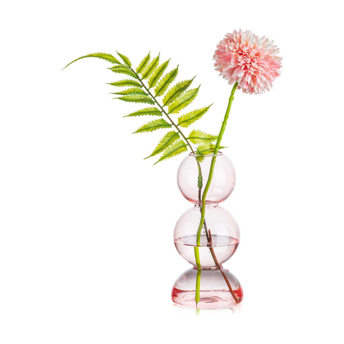 Glasseam Pink Glass Bubble Vase, Cute Ball Bud Vase for Single Stem Flower