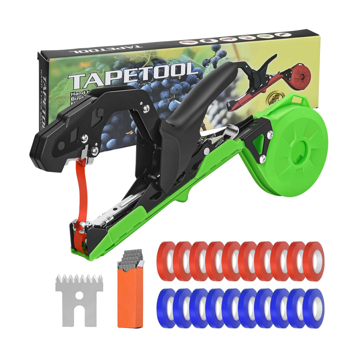 Upgraded Plant Tying Machine Gun to Tie Up Vine Tomatoes and Grapes Quickly Garden Tape Tool for Gardeners Farmers with SK5 Blade Replacement Garden Tapes and Staples