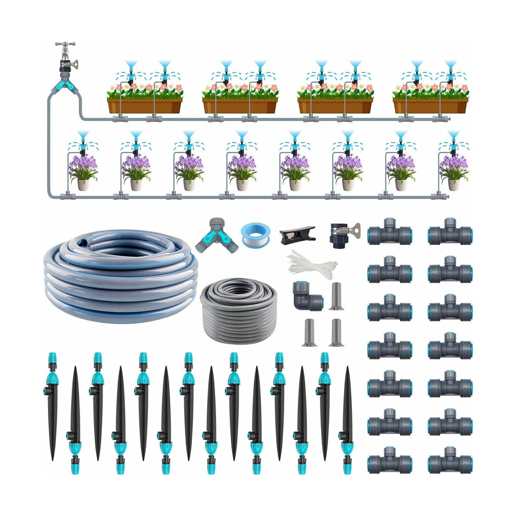 Drip Irrigation System 98ft, Fast Connect Automatic Irrigation Kit with 12mm, 6mm Blank Distribution Tubing and