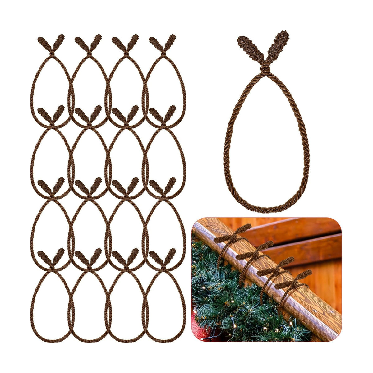 Zhengmy 16 Pcs 20 Inches Christmas Garland Ties Christmas Decorative Twist Ties for Banister Reusable and Flexible Twist for Xmas Home Decorations Holiday Craft Wrapping (Brown)