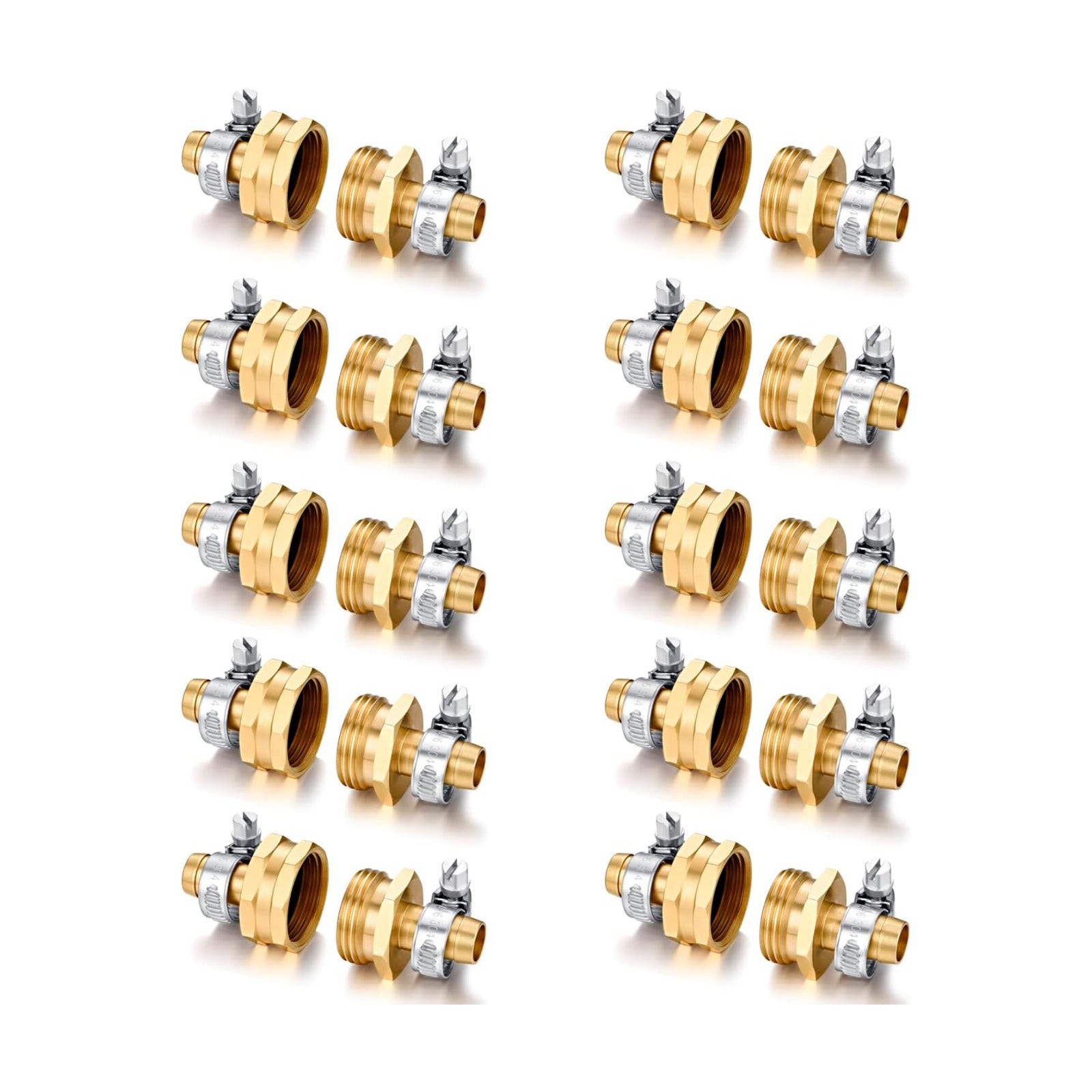 Garden Solid brass Hose Repair Connector with Clamps,Fit for Garden Hose Fitting,Male and Female Hose Fittings 10 Set