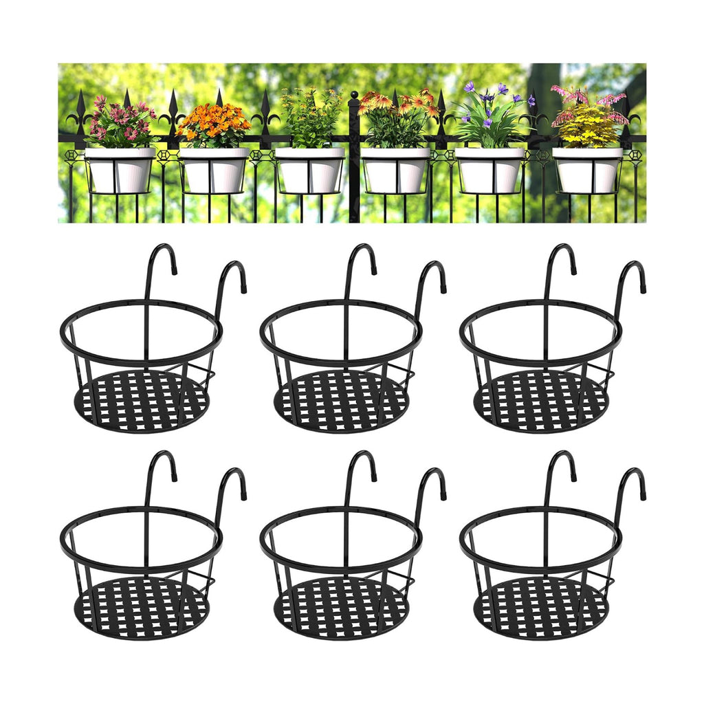 Iron Hanging Plant Holder Over The Rail Metal Fence Planters, Hanging Bucket Flower Pot Holder for Patio Balcony