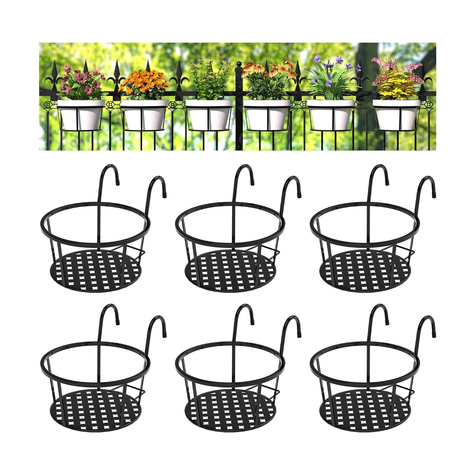 Iron Hanging Plant Holder Over The Rail Metal Fence Planters, Hanging Bucket Flower Pot Holder for Patio Balcony