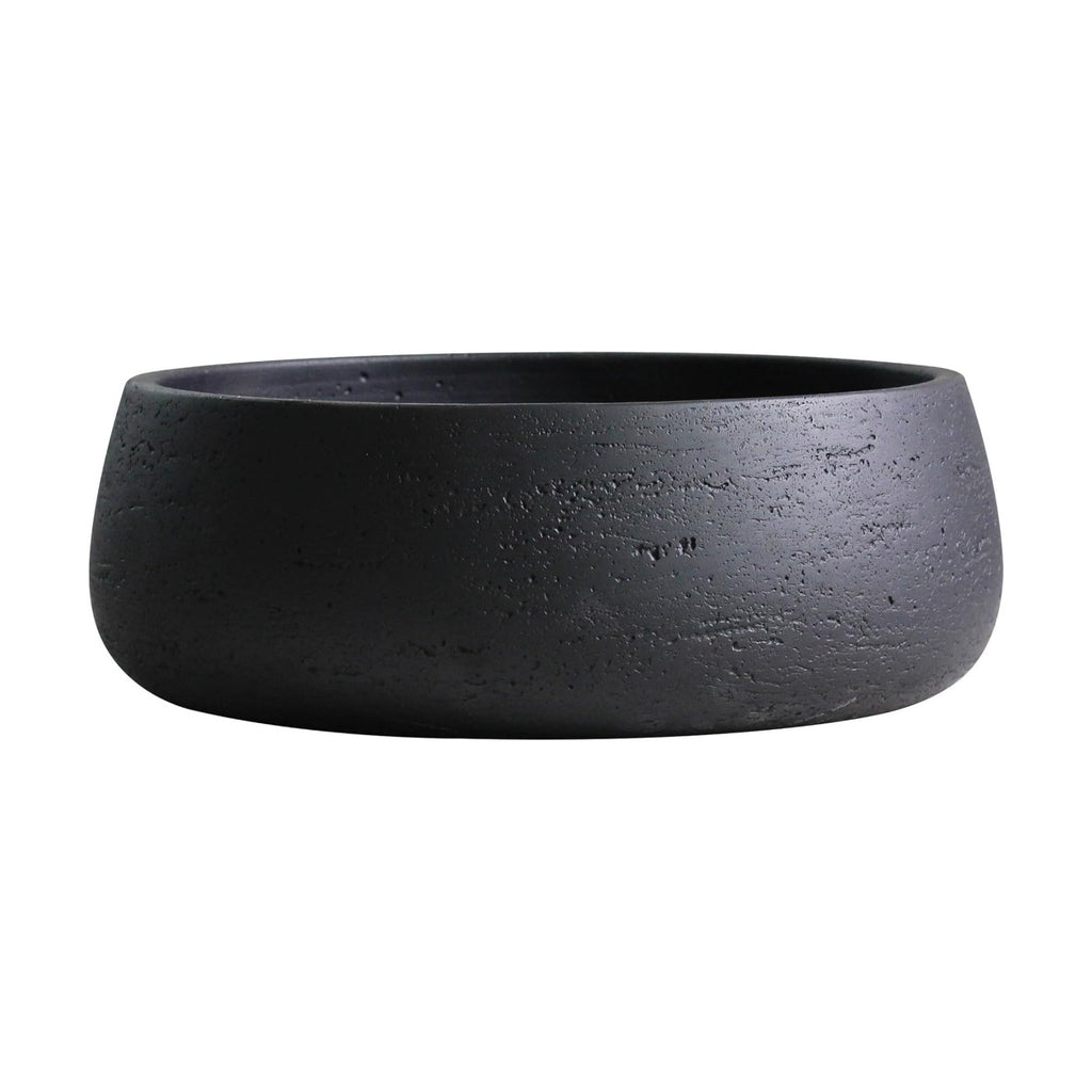 Olly & Rose Copenhagen Large Ceramic Planter Bowl Shallow Plant Pot - Matt Black Flower Pot Indoor and Outdoor Garden