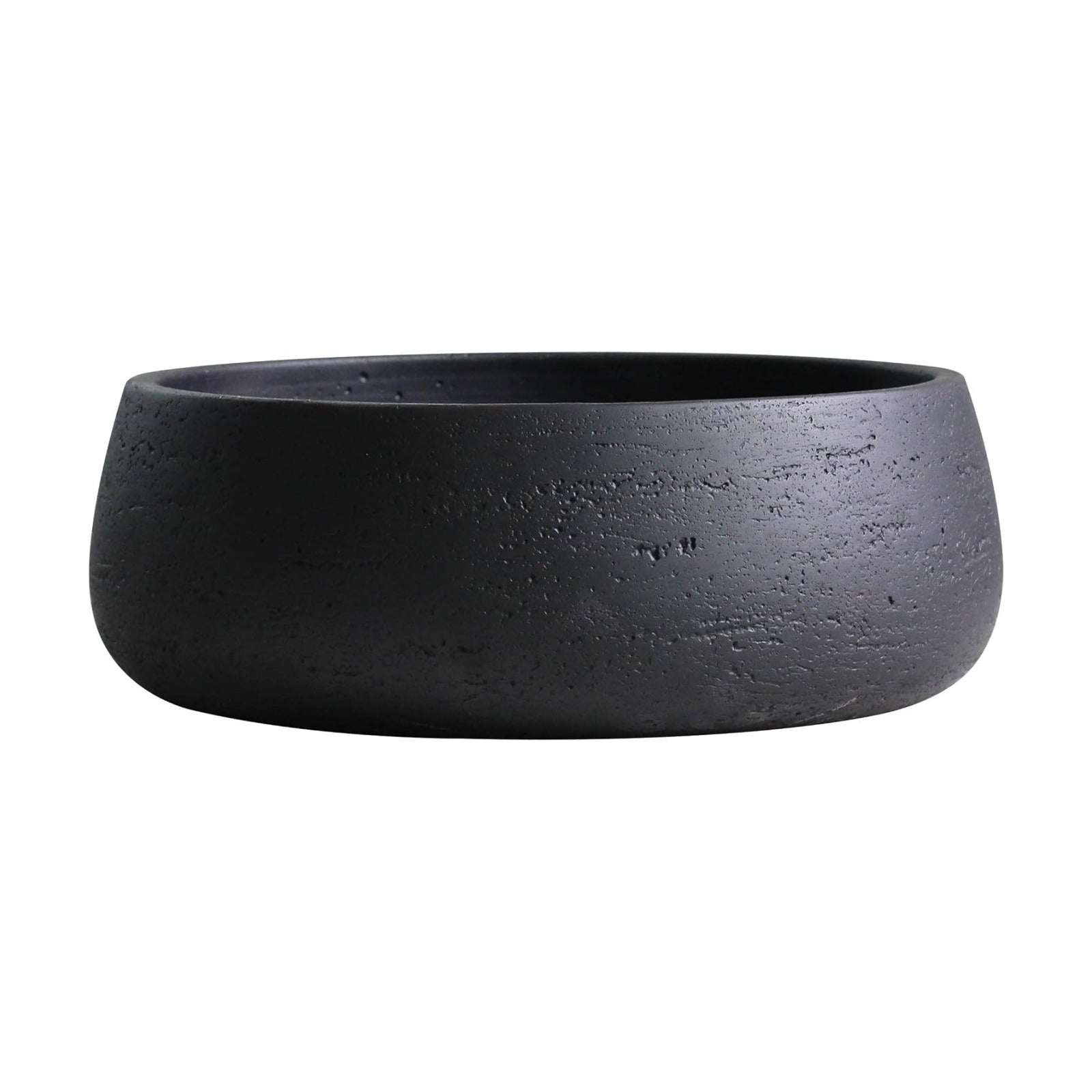 Olly & Rose Copenhagen Large Ceramic Planter Bowl Shallow Plant Pot - Matt Black Flower Pot Indoor and Outdoor Garden