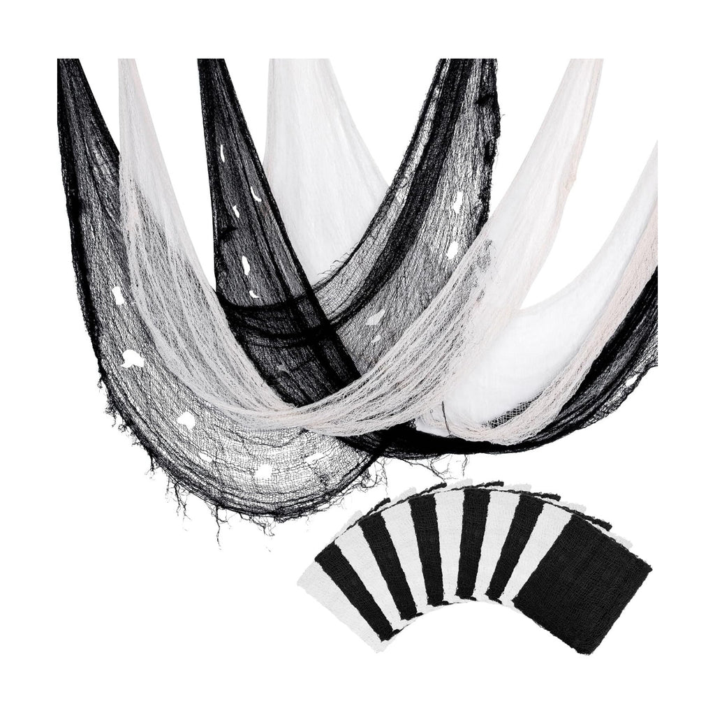 Alpurple 12 Pcs Halloween Creepy Cloth, 30 x 72 Inch Scary Spooky Fabric Cloth, Freaky Loose Weave Creepy Gauze for Halloween Party Decoration (6 Black + 6 White)