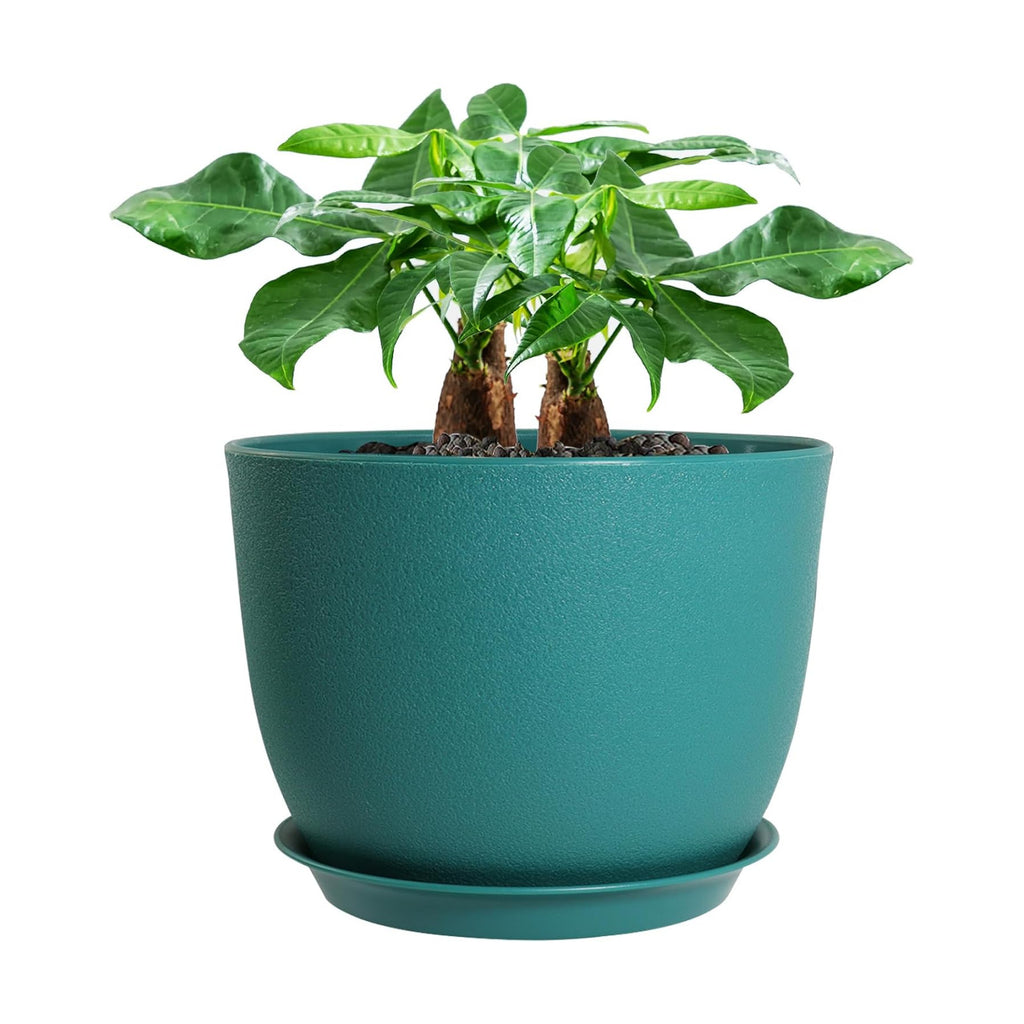 UOUZ 12inch Large Plant Pot, Modern Plastic Planter with High Driange Holes and Saucer for Indoor Outdoor Garden Plants