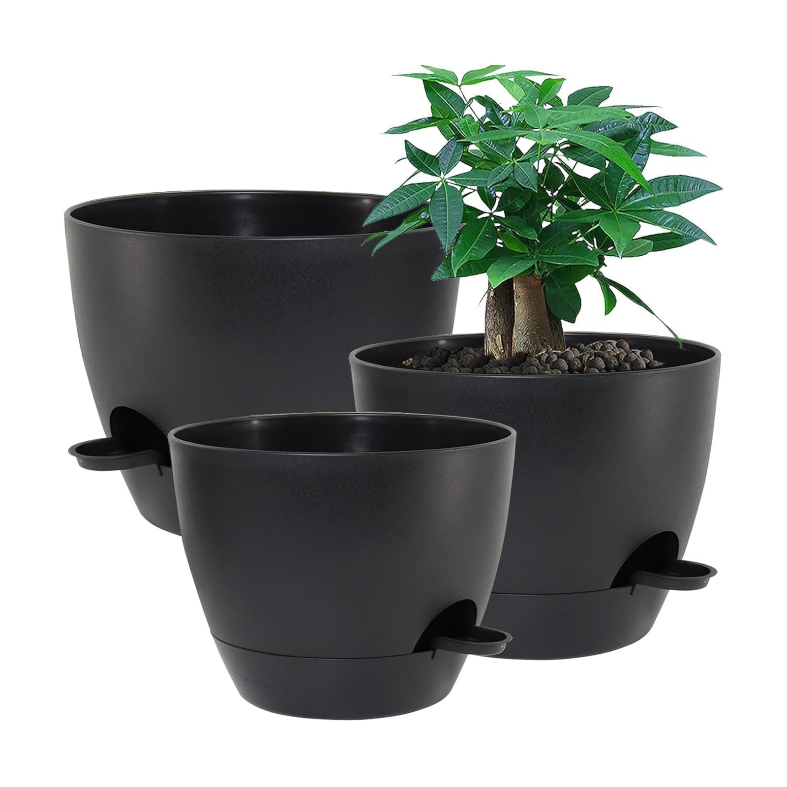 UOUZ Large Self Watering Pots, 12/10/9 Plastic Planters with High Drainage Holes and Deep Reservoir for Indoor Outdoor