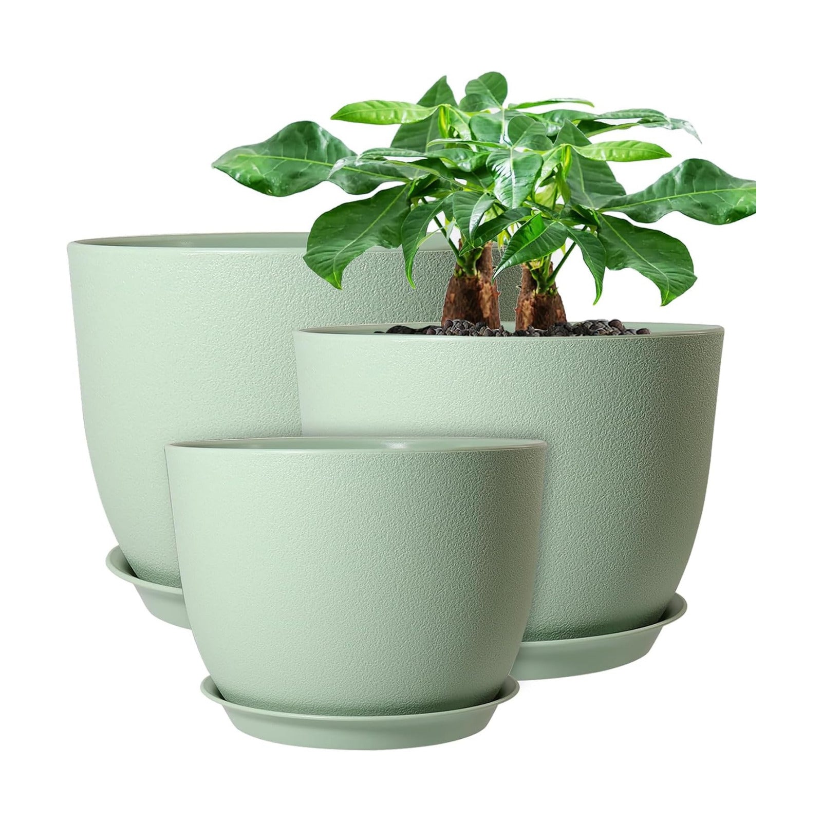 UOUZ 12/10/9 Large Modern Plant Pots, Plastic Planters with Drainage Holes and Saucers for Indoor Outdoor Plants