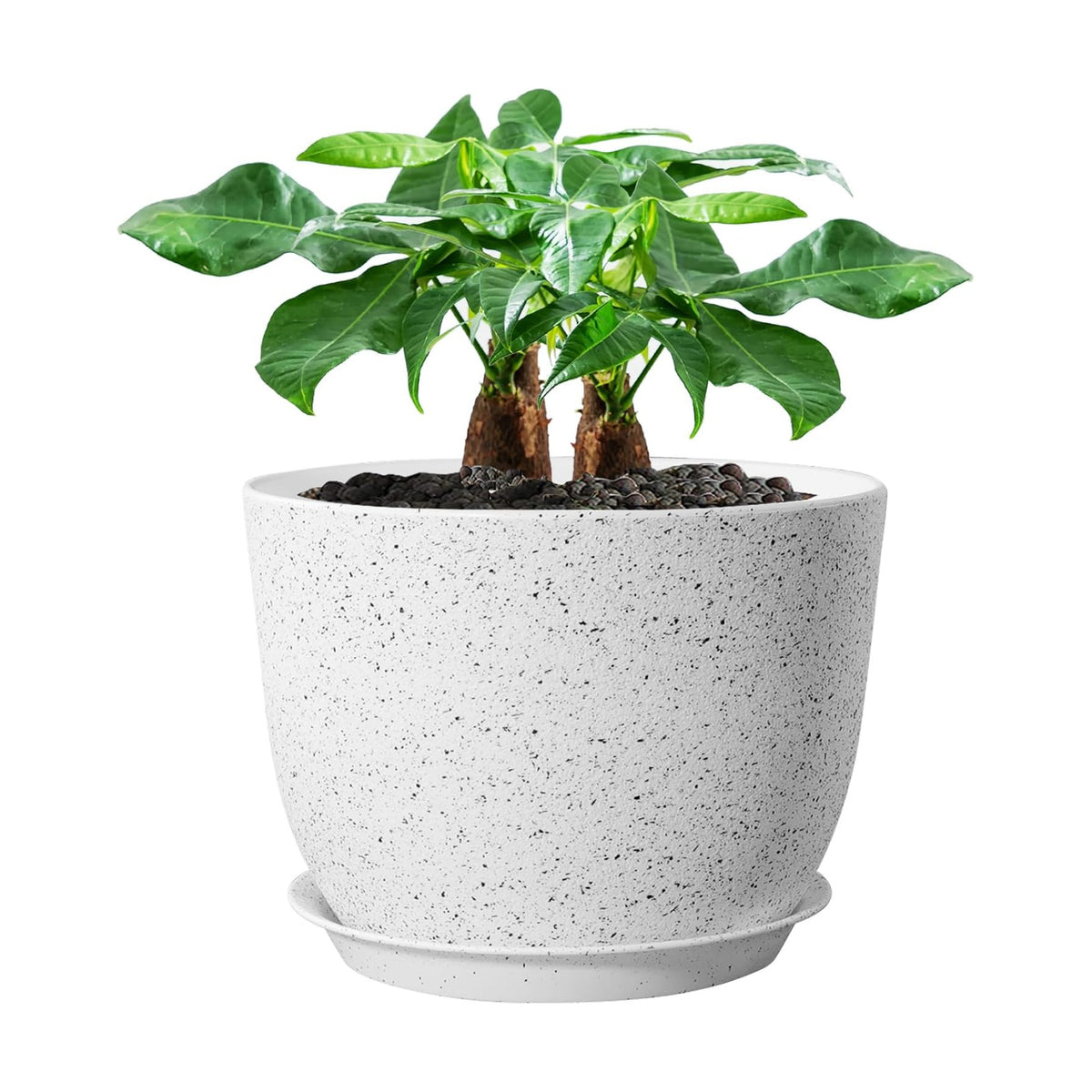 UOUZ 12inch Large Plant Pot, Modern Plastic Planter with High Driange Holes and Saucer for Indoor Outdoor Garden Plants and Flowers, White Speckles