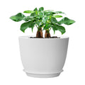 UOUZ 12inch Large Plant Pot, Modern Plastic Planter with High Driange Holes and Saucer for Indoor Outdoor Garden Plants and Flowers, White