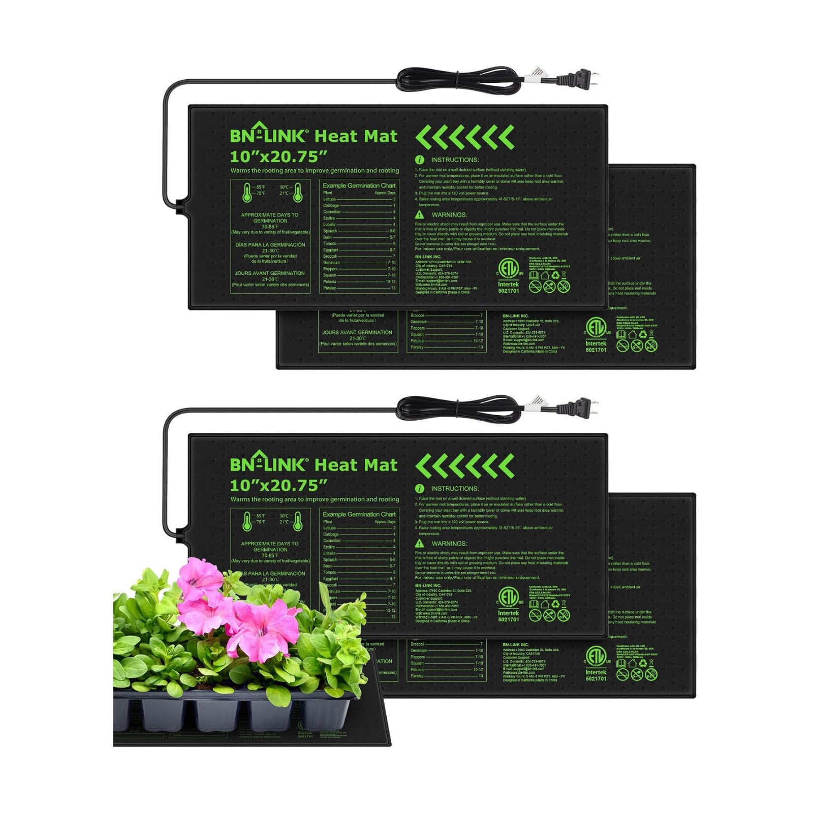 BN-LINK 10" x 20.75" Seedling Heat Mats for Seed Starting Plant Germination | 4 Pack Durable Waterproof Warming Mat