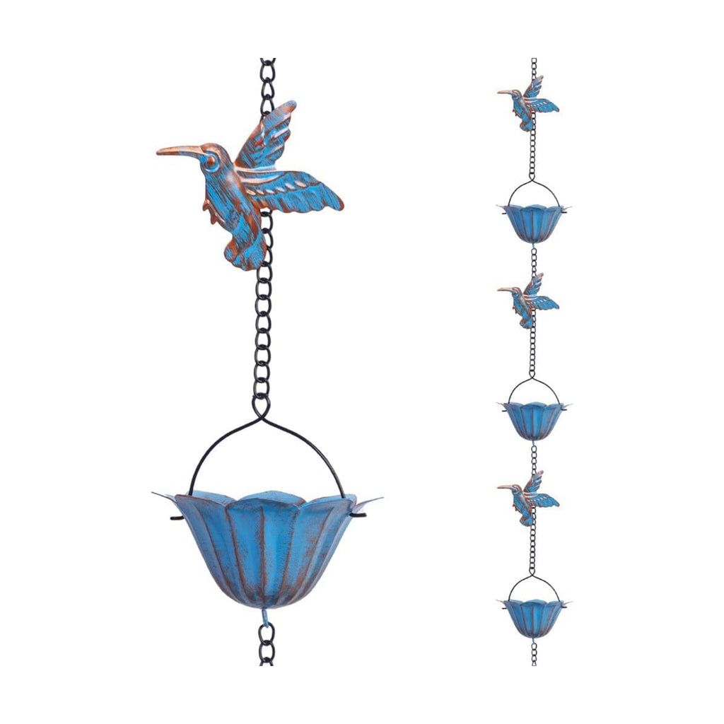 13.4FT Hummingbird Rain Chains for Outside, Gutters,Eaves, Drainage | Metal Rain Chain, 12 Lotus Cups, Decorative Rain