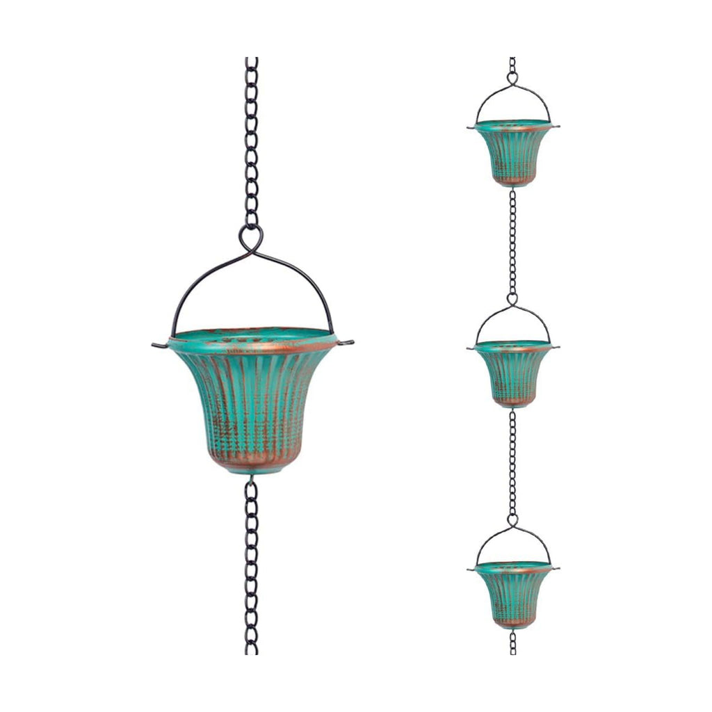 11ft Rain Chains with 12-Cup for Gutters,Eaves, Drainage | Metal Rain Catcher Chain, Replacement Downspout, Adjustable