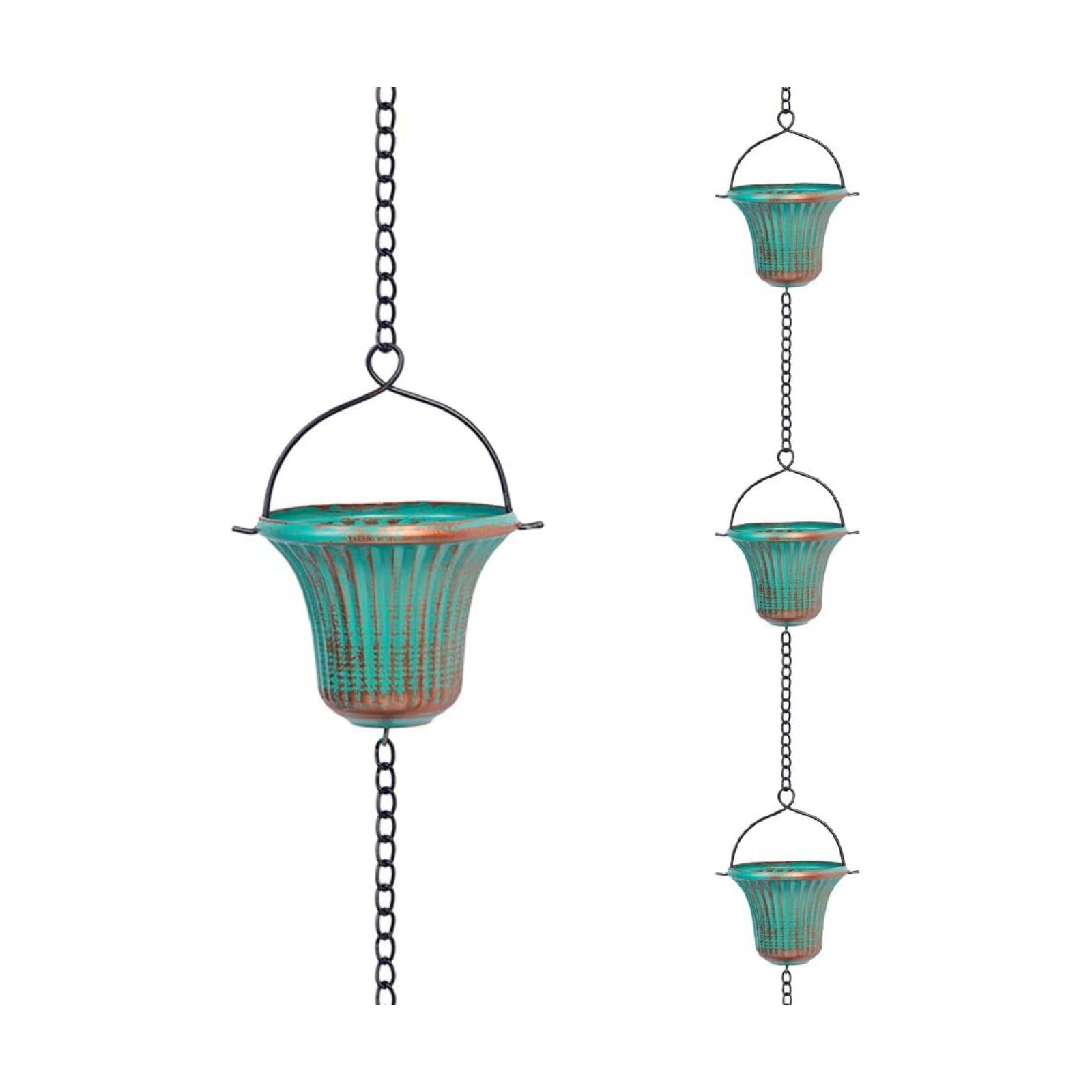 11ft Rain Chains with 12-Cup for Gutters,Eaves, Drainage | Metal Rain Catcher Chain, Replacement Downspout, Adjustable