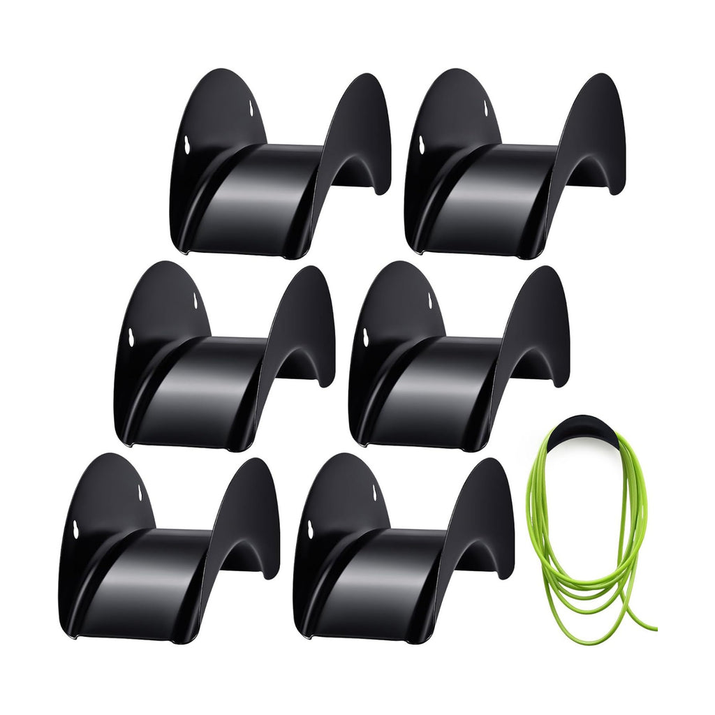 Thyle 6 Pcs Heavy Duty Wall Mount Garden Hose Holder, Metal Water Hose Rack with Screws Black Rustproof Storage