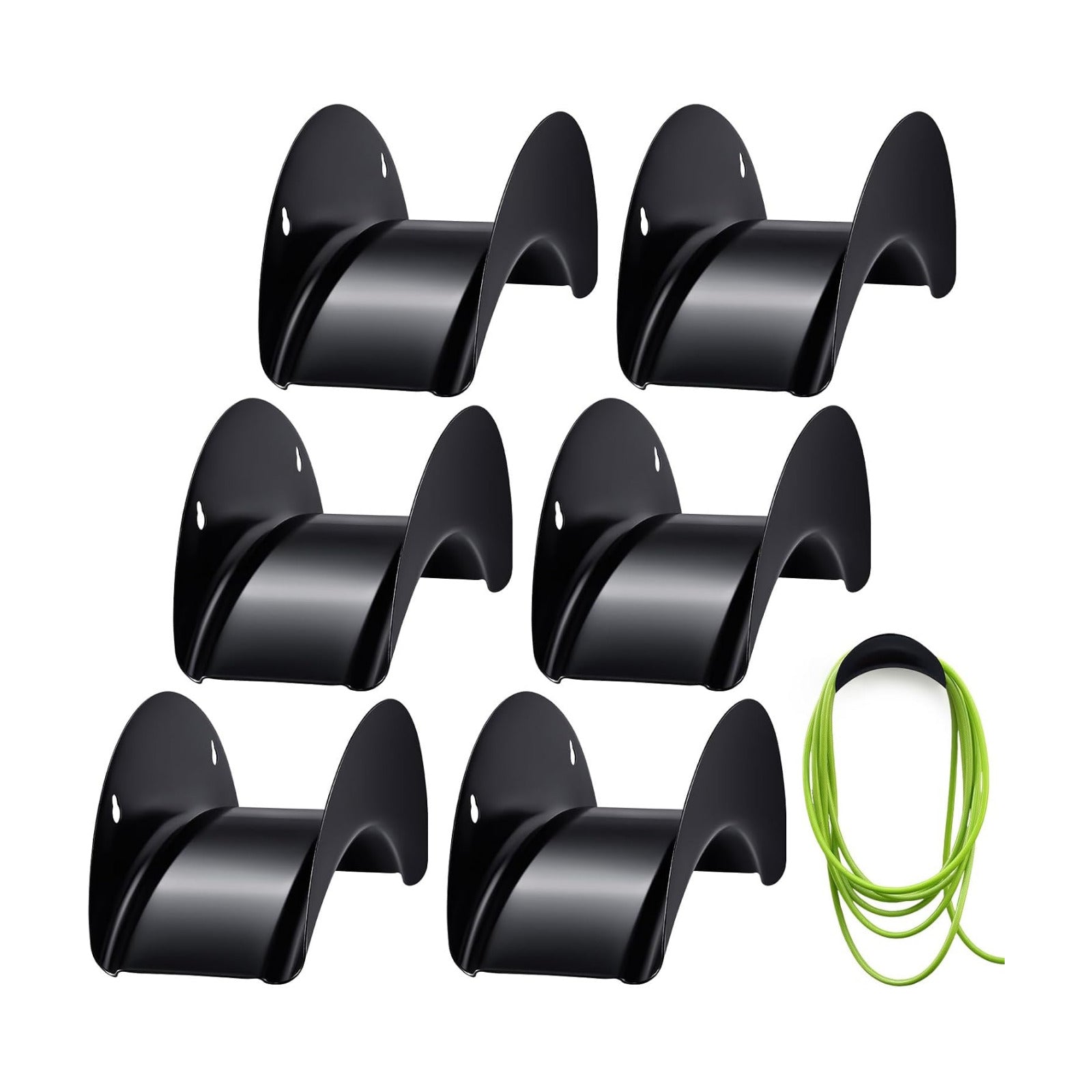Thyle 6 Pcs Heavy Duty Wall Mount Garden Hose Holder, Metal Water Hose Rack with Screws Black Rustproof Storage