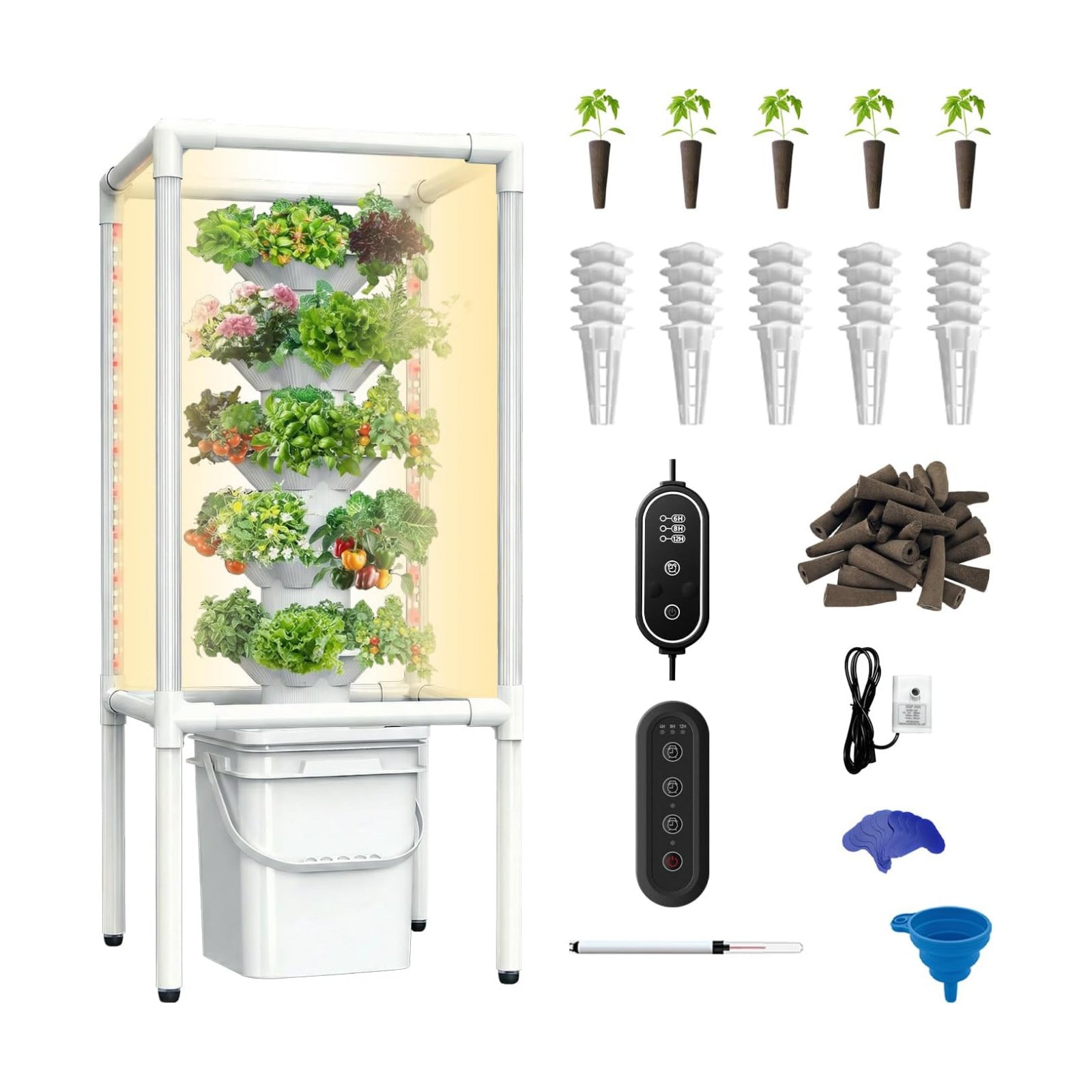 SJZX Hydroponics Growing System, Hydroponic Tower with Full-Spectrum Grow Lights, 5/14Tiers Indoor Outdoor Garden