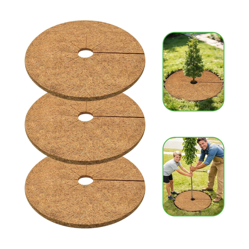 30 Inch Coconut Fiber Tree Ring Mulch Mat, 3 Pack Tree Mulch Ring | 100% Natural Coco Coir Tree Plant Protectors Mat