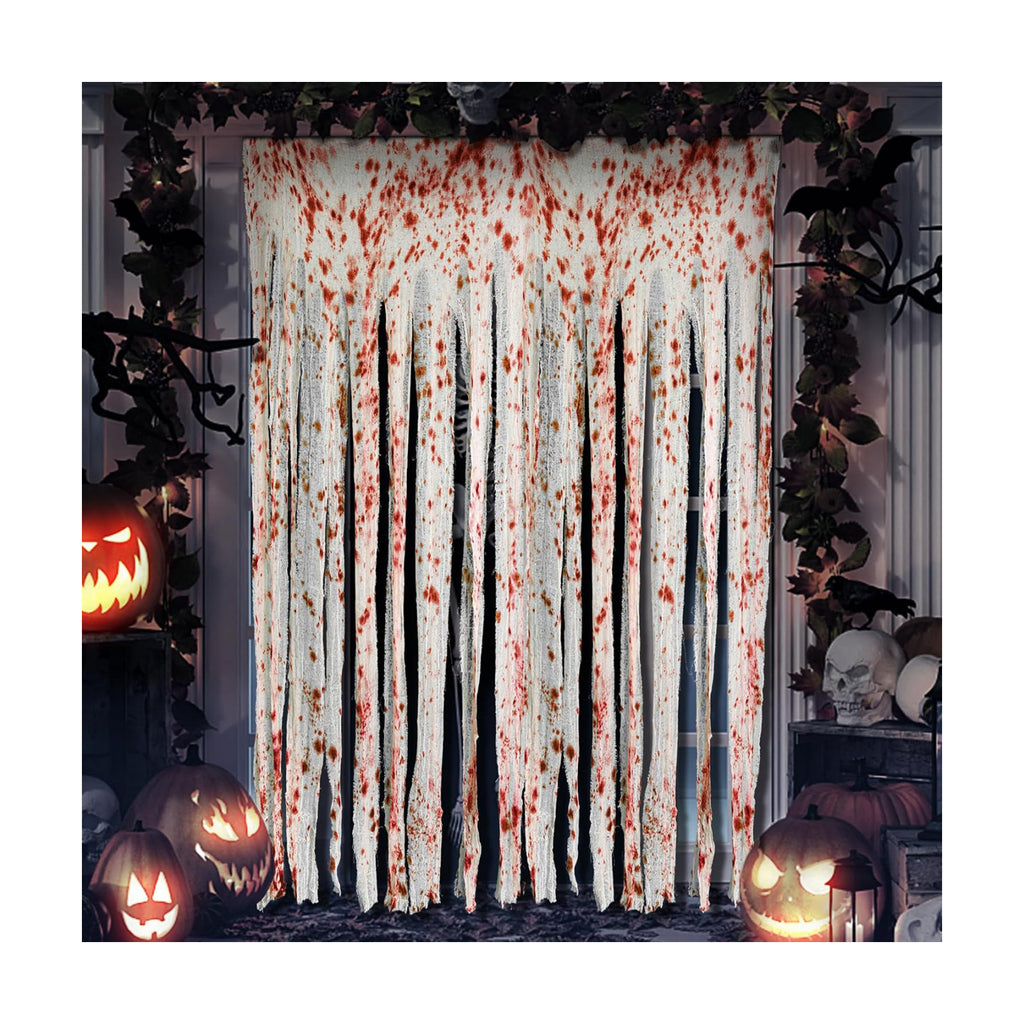 RunNico 85" x 60" 2pcs Halloween Door Curtain Decoration with Bloody Hand Prints - Bloody Doorway Curtain Halloween Creepy Cloth for Haunted House, Horror Theme Party