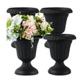 Zhehao 4 Pcs 10 x 12 Inches Black Plastic Urn Planter Classic Flower Pots Front Porch Planters Indoor Outdoor Planters