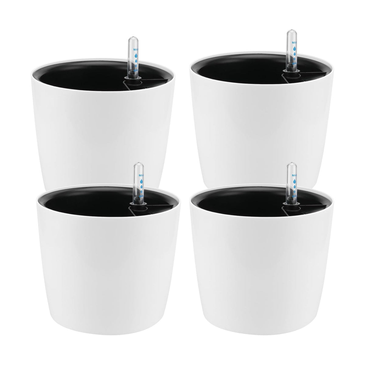 4 Pack 7 Inch Self Watering Planter for Indoor Plants, White Decorative Round Plastic Self Watering Pots with Level