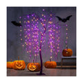 7 FT Halloween Lighted Willow Tree 256 LED Orange and Purple Lights Artificial Weeping Willow Tree with 6 Spiders Outdoor Indoor Decoration Christmas Festival Party Home Decor