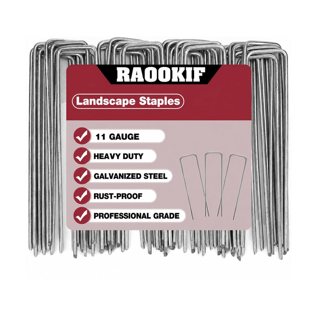 RAOOKIF 8 Inch Galvanized Garden Landscape Staples, 20/50/100/200Pcs Garden Metal Stakes, 11 Gauge Heavy Duty Ground