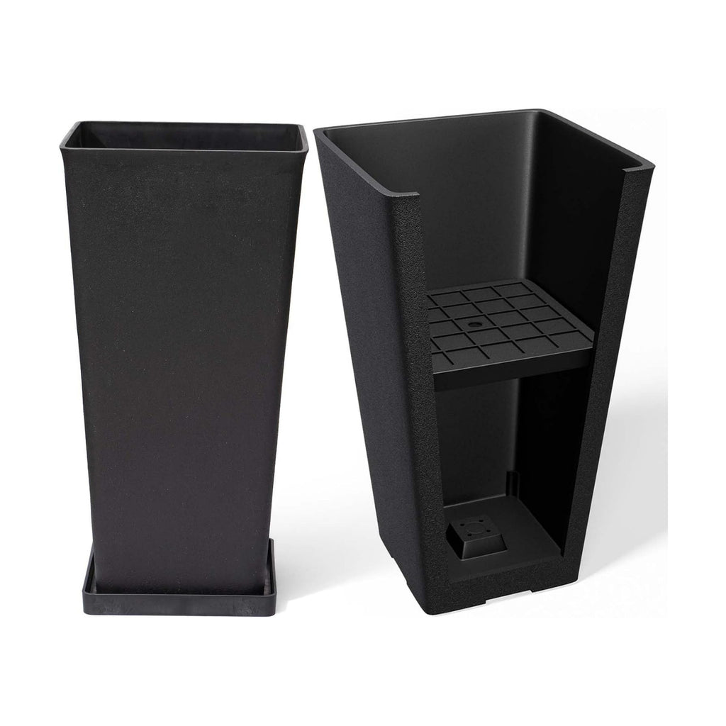 LA JOLIE MUSE Tall Outdoor Planters Set of 2, 26 Inch Large Tapered Planter | Tall Black Rectangular Planters with