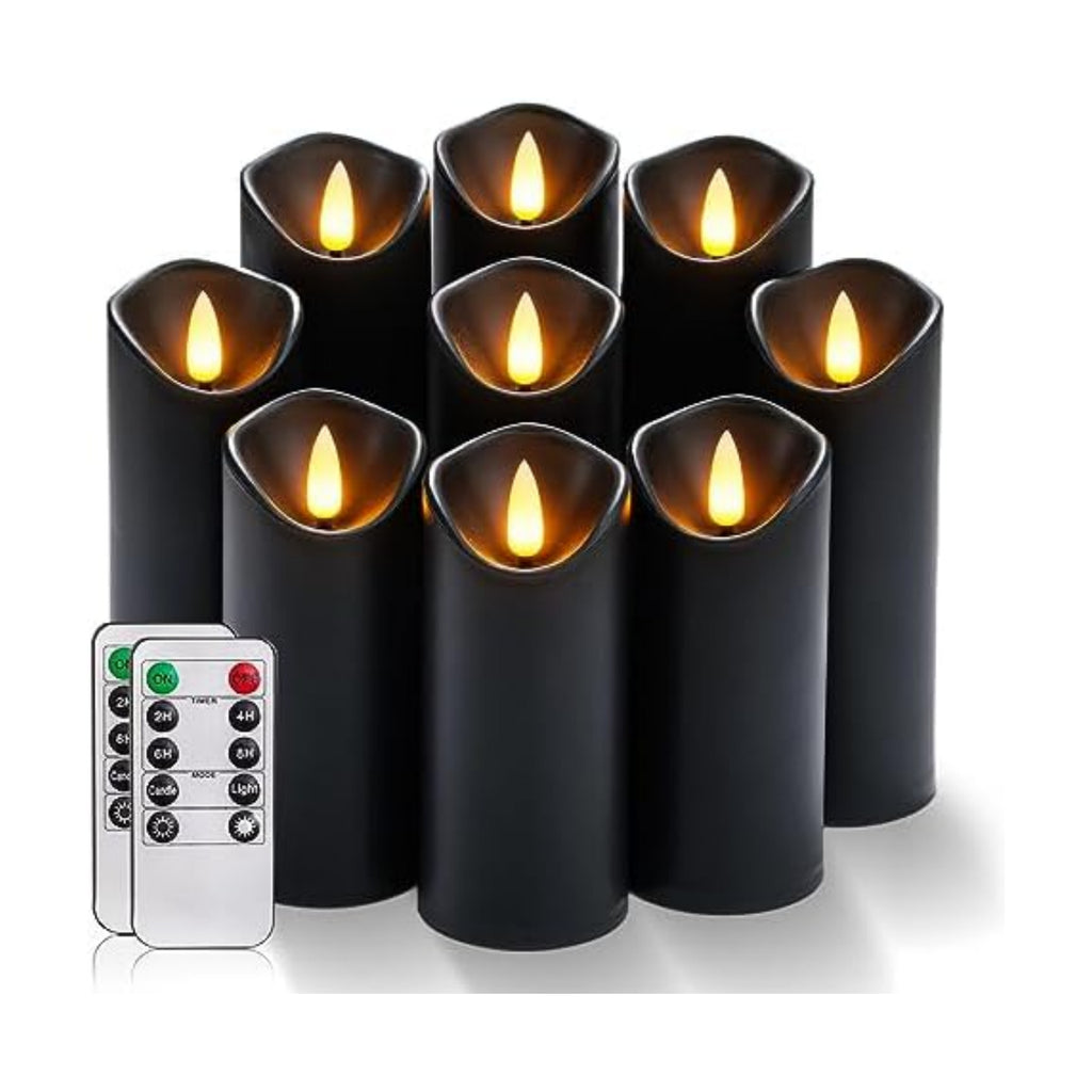 Homemory Black Halloween Flameless LED Pillar Candles, Remote Timer, 9 Pack