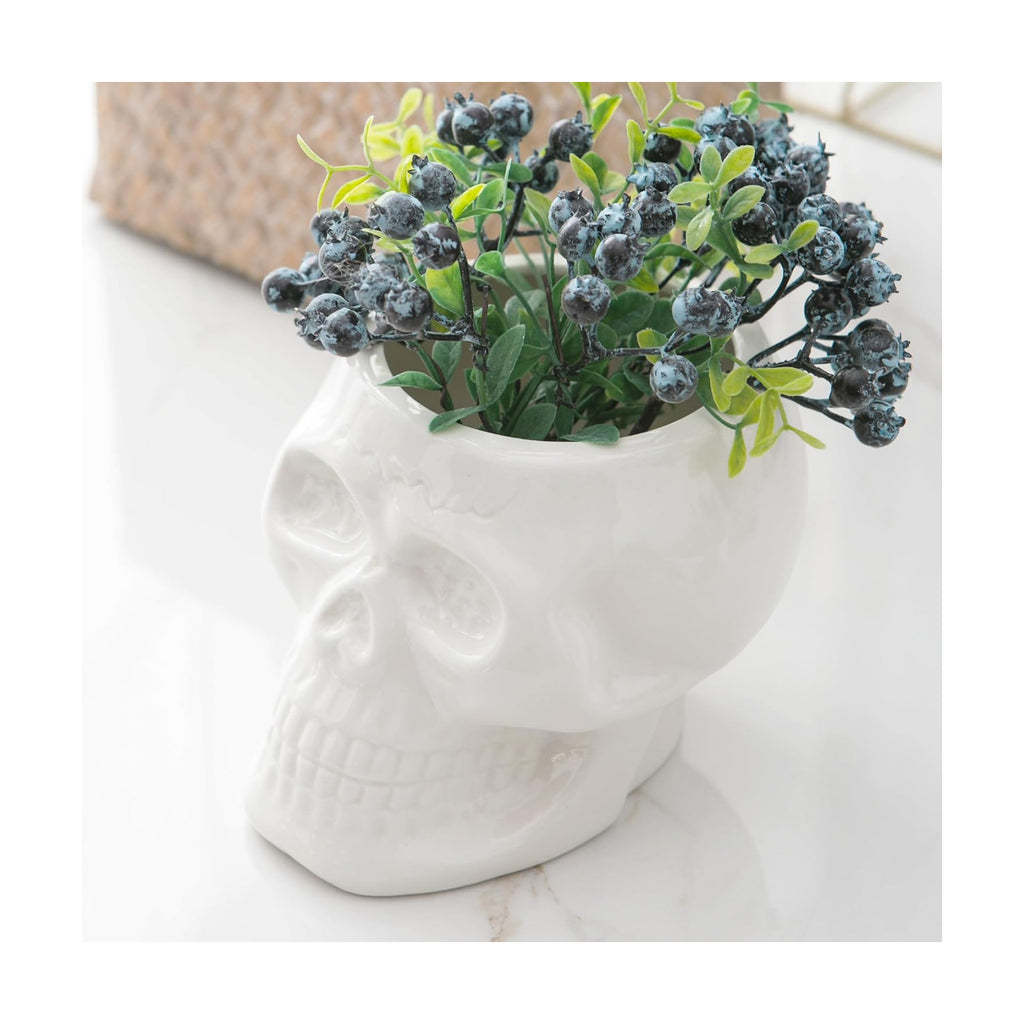 Tanvecle White Skull Planter Pots, Gothic Skeleton Vase for Halloween