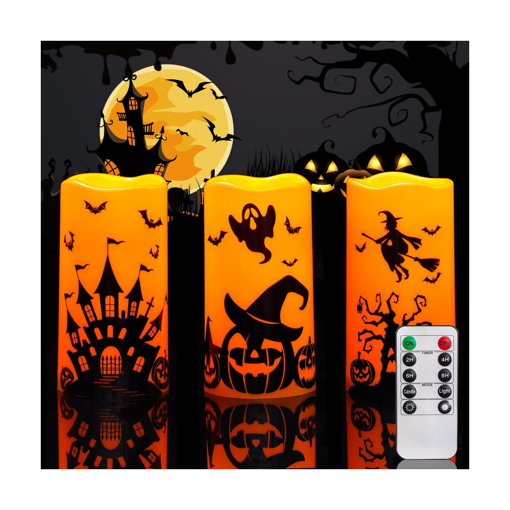 Homemory Halloween Waterproof Flameless LED Pillar Candle with Timer Remote