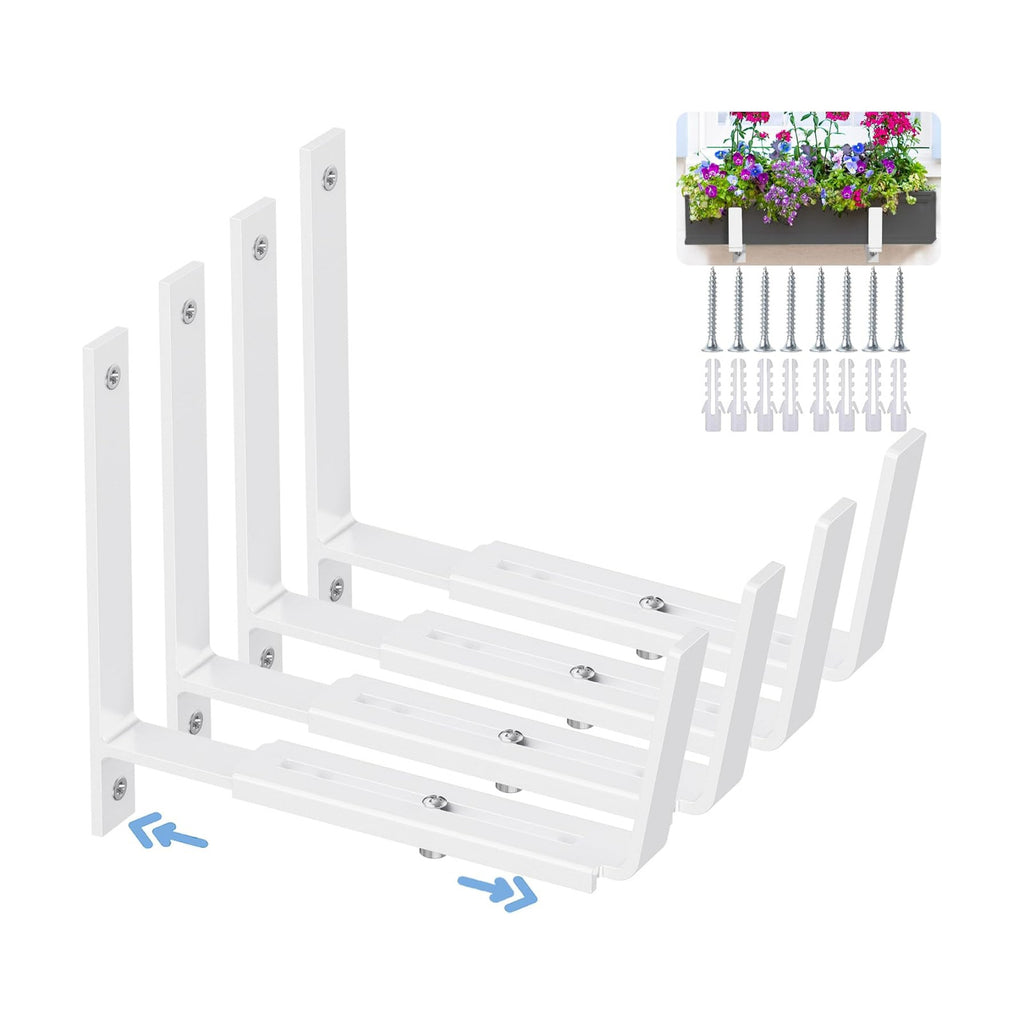 HFHOME 4 PCS Adjustable Planter Box Brackets (6 to 12.5 in), Universal Window Box Brackets, Heavy Duty Metal Flower Box