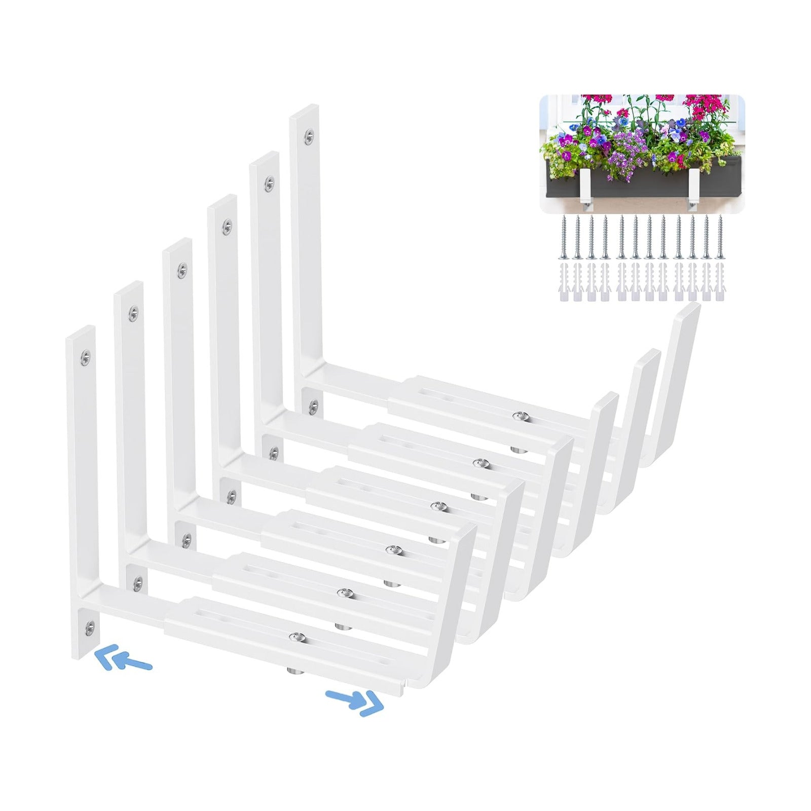 HFHOME 6 PCS Adjustable Planter Box Brackets (6 to 12.5 in), Universal Window Box Brackets, Heavy Duty Metal Flower Box
