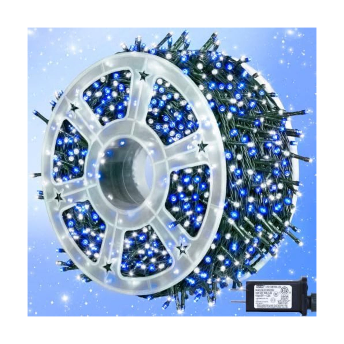 kemooie 500 LED Blue and White Christmas Lights, 164FT 8 Lighting Mode with Memory Plug in Christmas Tree Lights, for Outdoor Birthday Christmas Party Garden Balcony Decorations (Blue and White)